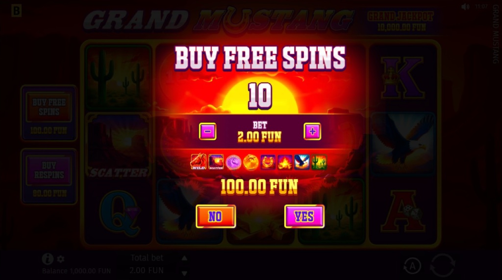 Screenshot cu funcția Bonus Buy a slotului Grand Mustang