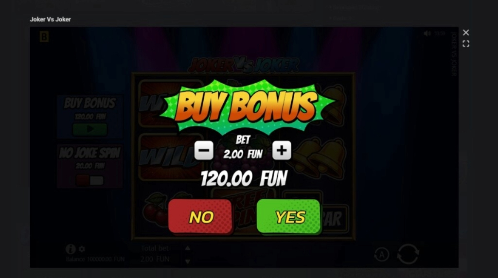 Screenshot cu funcția Cumpărare Bonus a slotului Joker Vs Joker