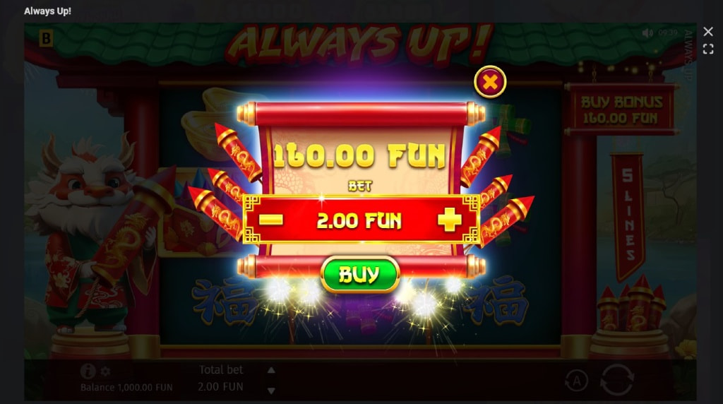 Screenshot cu funcția Bonus Buy a slotului Always Up!