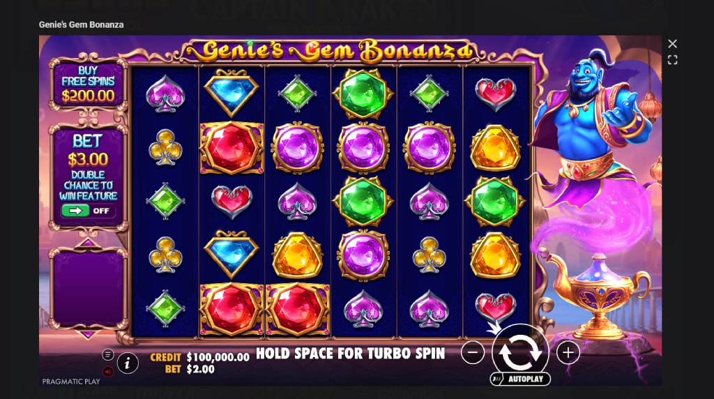 Screenshot cu noul slot Genie’s Gem Bonanza dezvoltat de Pragmatic Play