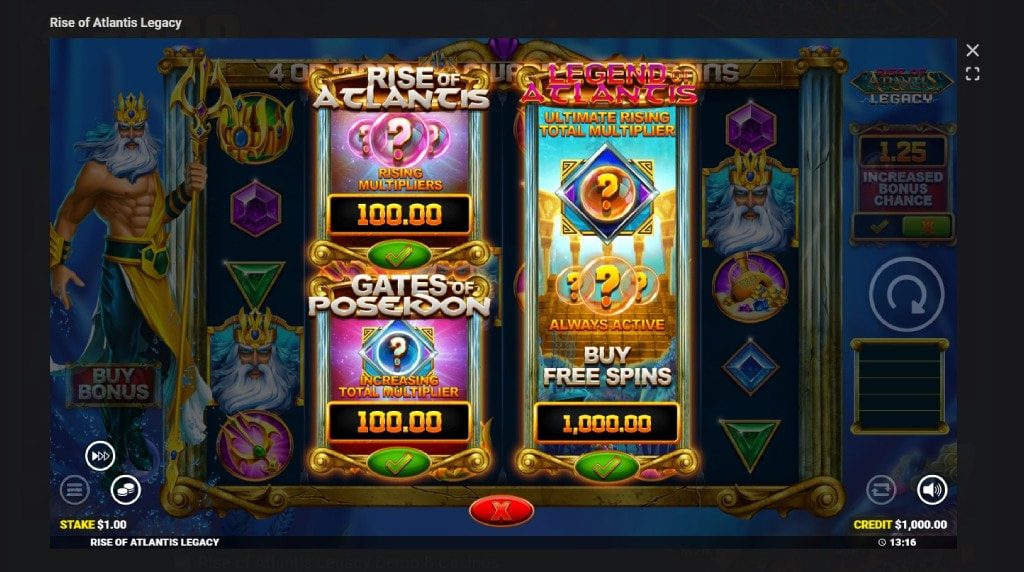 Screenshot cu funcția Bonus Buy a slotului Rise of Atlantis Legacy