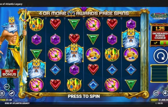 Screenshot cu noul slot Rice of Atlantus Legacy dezvoltat de Blueprint Gaming