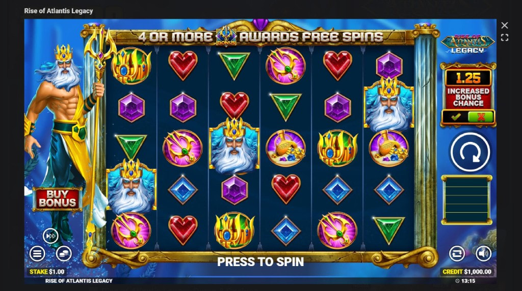 Screenshot cu noul slot Rice of Atlantus Legacy dezvoltat de Blueprint Gaming