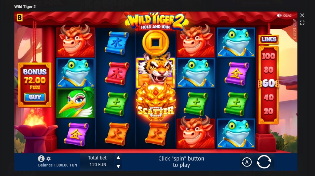 Screenshot cu noul slot Wild Tiger 2 dezvoltat de BGaming