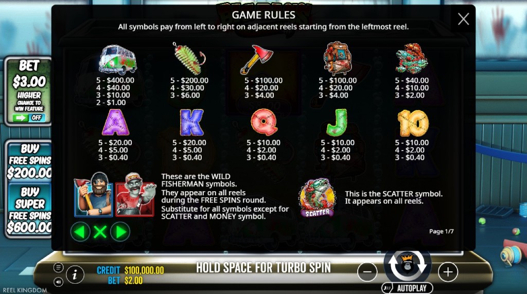 Screenshot cu tabelul de plată al slotului Big Bass Halloween 3