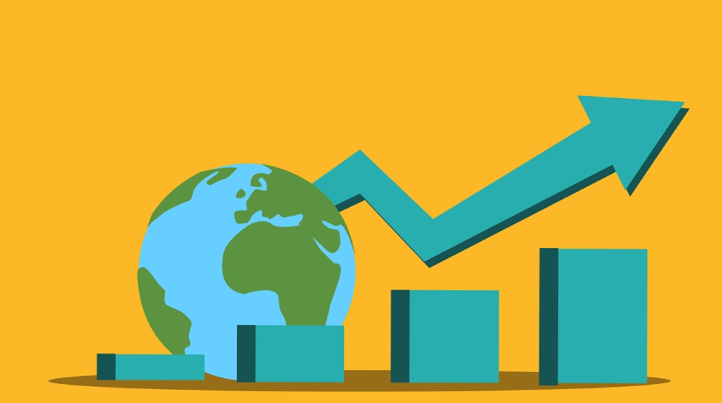 Grafică care simbolizează creșterea economică și dezvoltarea globală