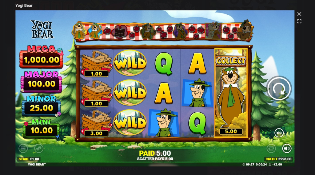 Screenshot cu symbol Collect al slotului Yogi Bear