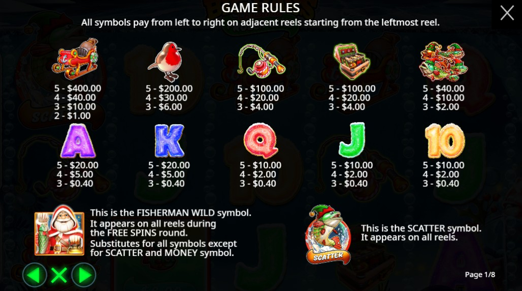 Screenshot cu tabelul de plată a slotului Big Bass Christmas Frozen Lake