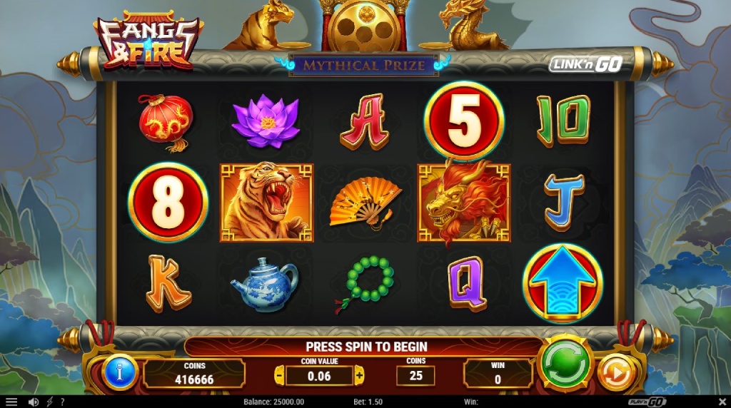 Screenshot cu noul slot Fangs & Fire dezvoltat de Play’n GO