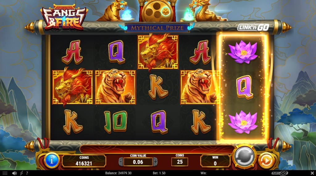 Screenshot cu funcția Link’n GO a slotului Fangs & Fire