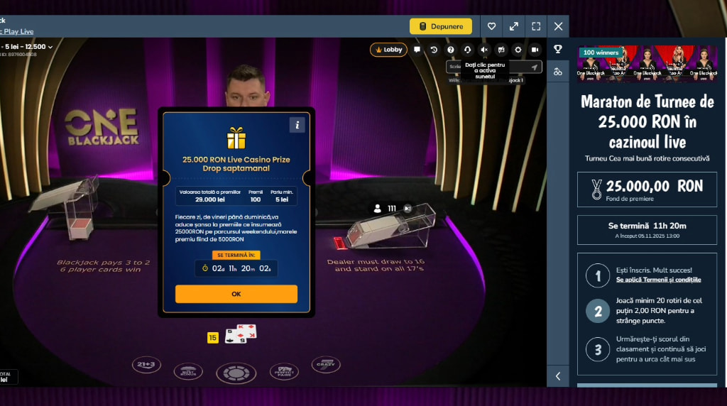 Masă de blackjack la Vlad Cazino, participantă la turneu