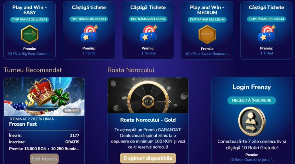 Program de gamificare la WinBoss Casino, ce conține mai multe tipuri de concursuri
