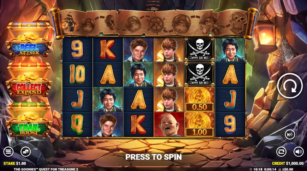 Screenshot cu noul slot New The Goonies: Quest for Treasure 2 dezvoltat de Blueprint Gaming