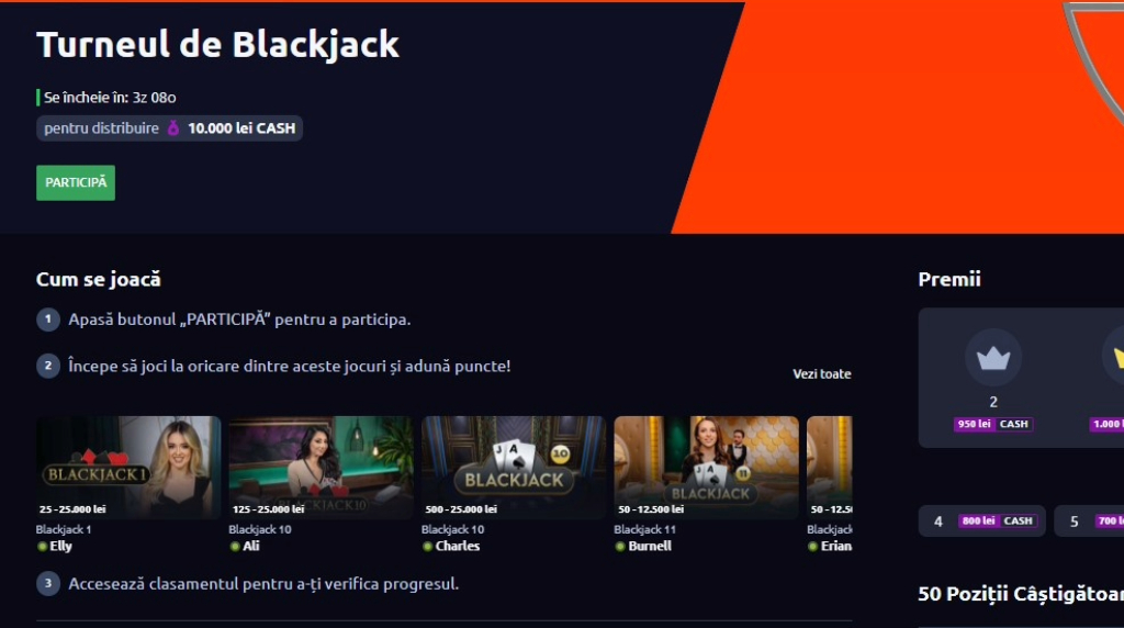 Turneu Blackjack deschis la Betano Casino