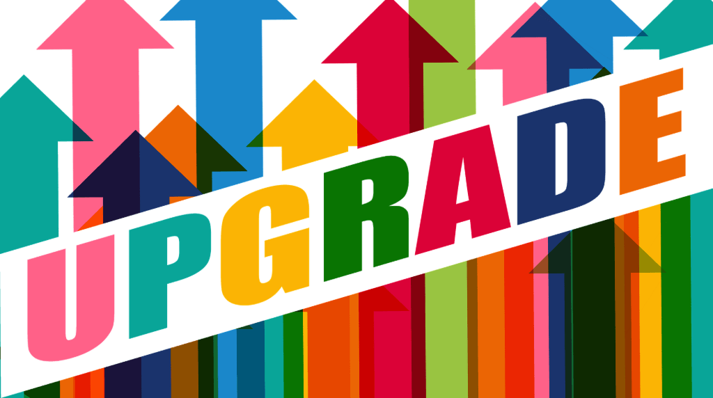 Grafică colorată cu săgeți în creștere și textul „Upgrade”