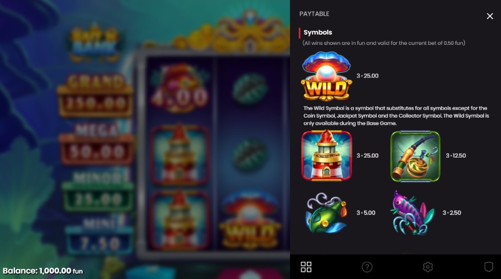 Screenshot cu tabelul de plată al slotului Bait ’N’ Bank