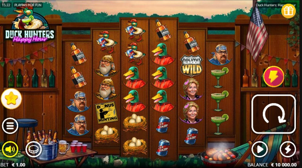 Screenshot cu noul slot Duck Hunters Happy Hour dezvoltat de Nolimit City