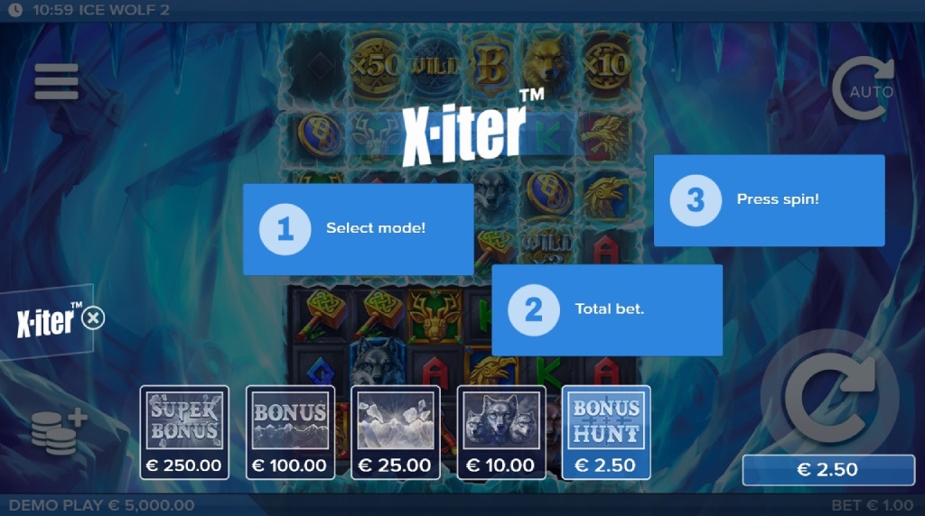 Screenshot cu opțiunea X-Ter a slotului Ice Wolf 2