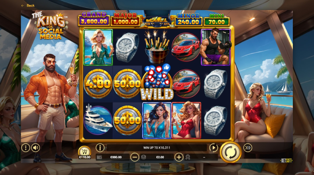 Screenshot cu simbolul Wild al slotului The King of Social Media