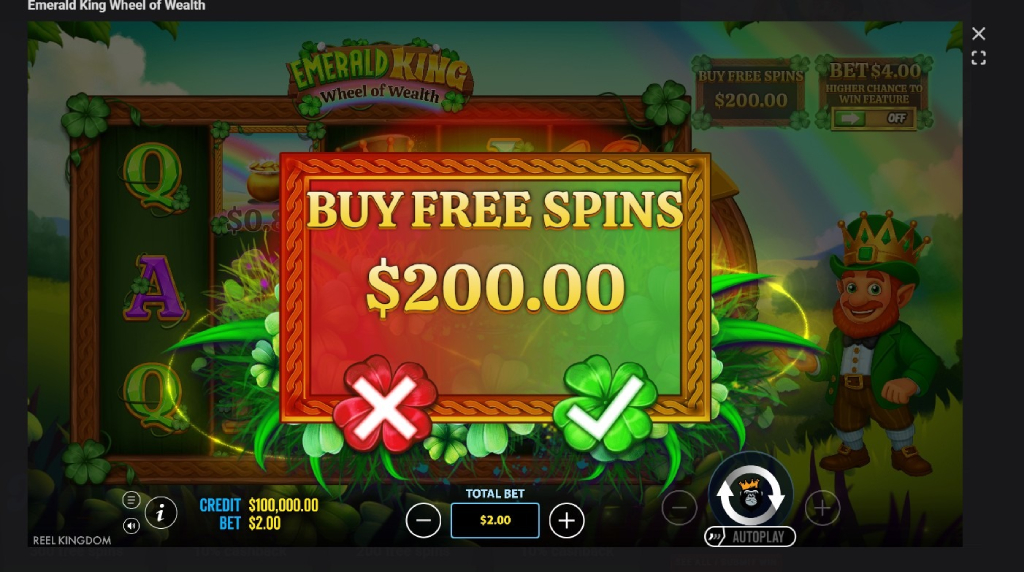 Screenshot cu funcția Buy Free Spins a slotului Emerald King Wheel of Wealth