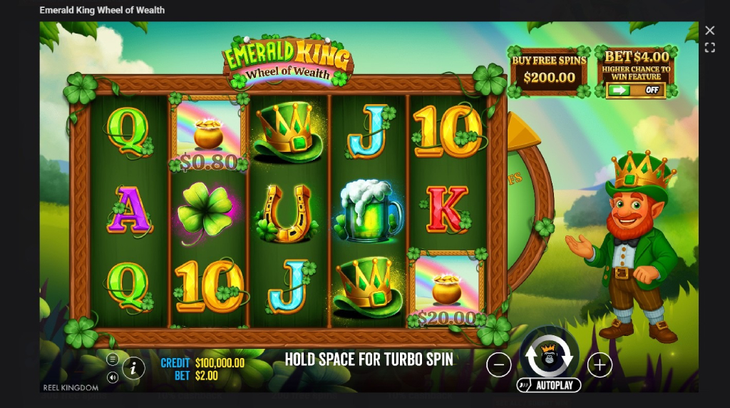 Screenshot cu noul slot Emerald King Wheel of Wealth dezvoltat de Pragmatic