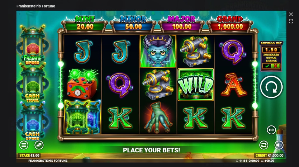 Screenshot cu cel mai nou slot Frankenstein’s Fortune dezvoltat de Blueprint Gaming