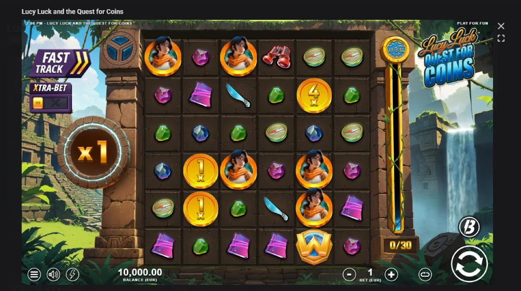 Screenshot cu noul slot Lucy Luck and the Quest for Coins dezvoltat de Slotmill