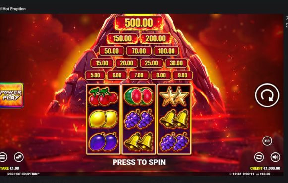 Screenshot cu noul slot Red Hot Eruption de Blueprin Gaming