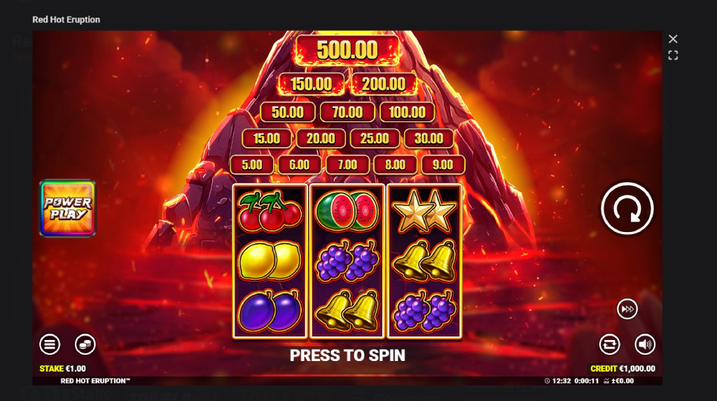 Screenshot cu noul slot Red Hot Eruption de Blueprin Gaming