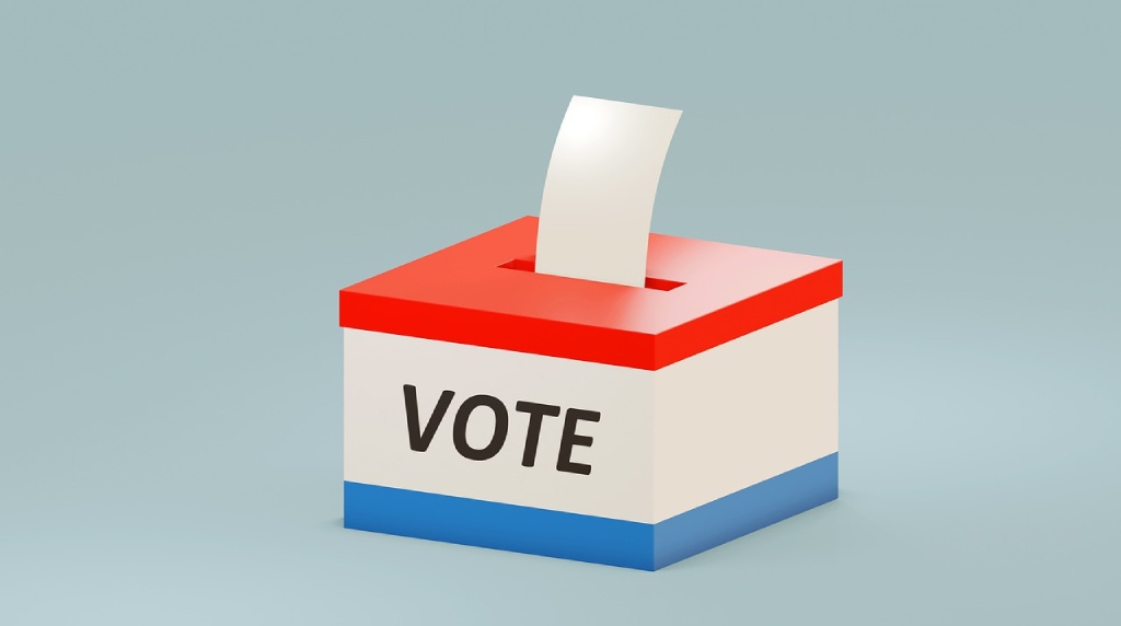 Urnă de vot stilizată cu buletin introdus