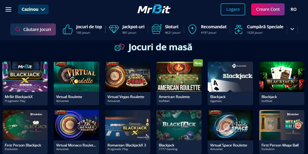 Categoria jocuri de masă la Mr Bit Casino
