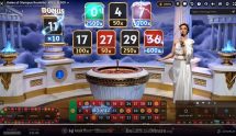 Screenshot cu noul joc de ruletă live Gates of Olympus dezvoltat de Pragmatic