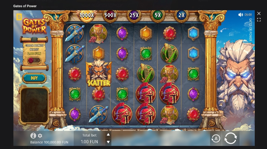 Screenshot cu noul slot Gates of Power dezvoltat de BGaming