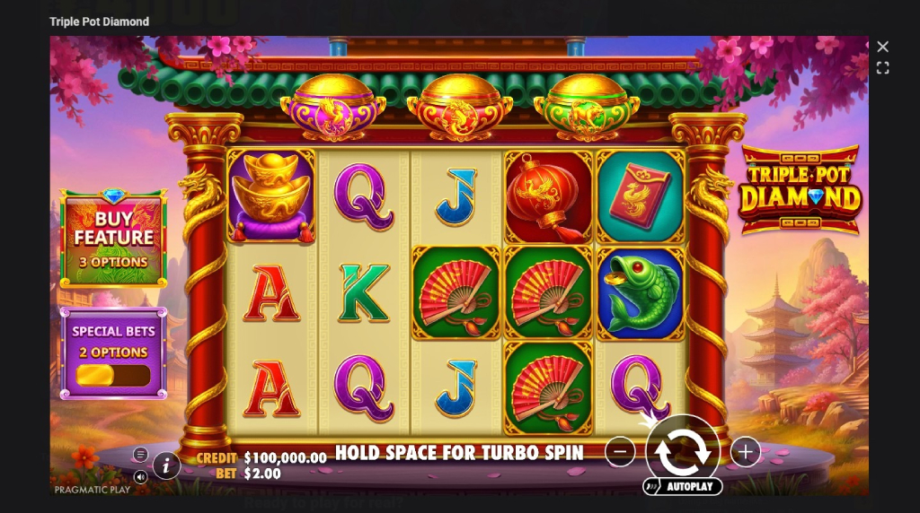 Screenshot cu noul slot Triple Pot Diamond dezvoltat de Pragmatic Play