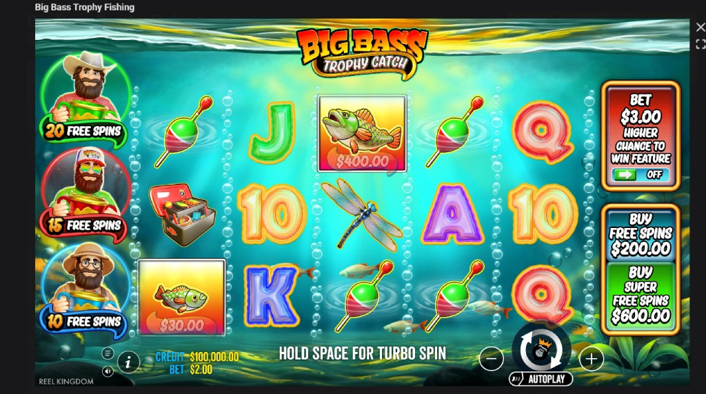 Screenshot cu noul slot Big Bass Trophy Catch dezvoltat de Pragmatic