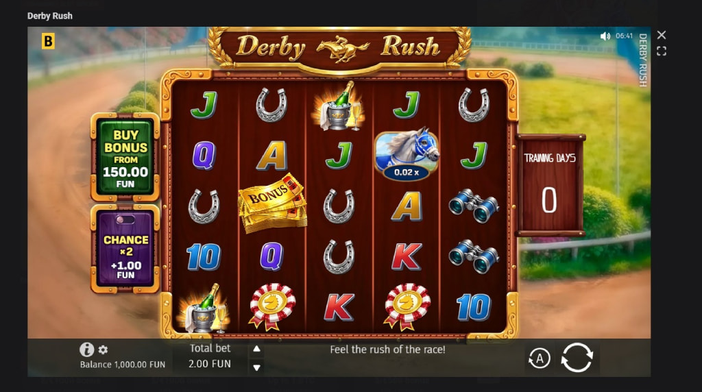 Screenshot cu noul slot Derby Rush dezvoltat de BGaming