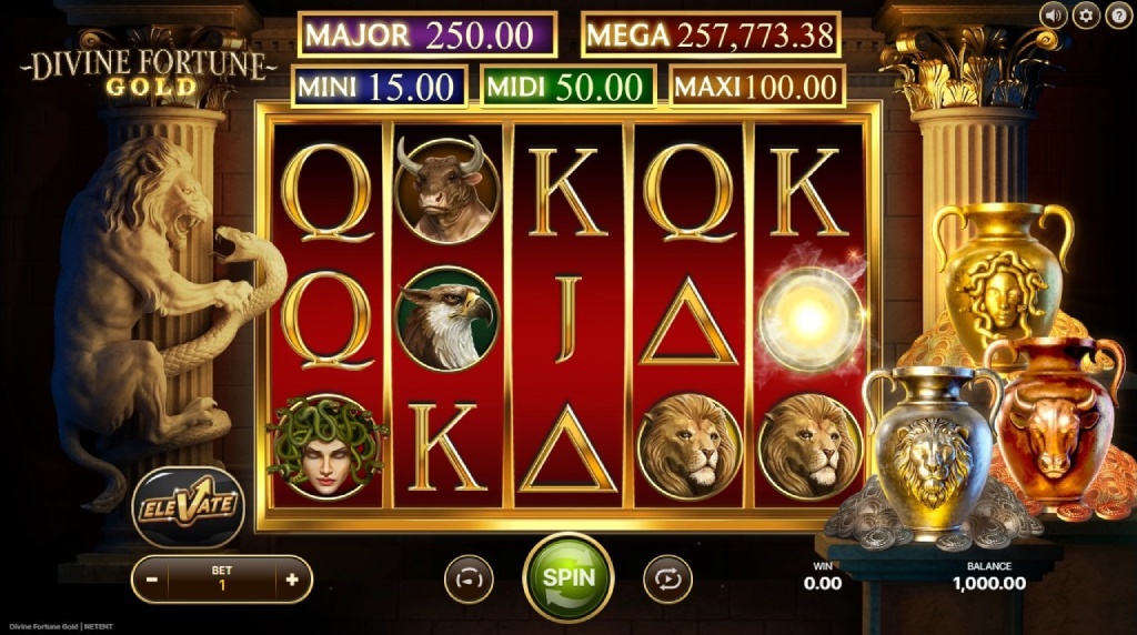 Screenshot cu noul slot Divine Fortune Gold dezvoltat de NetEnt