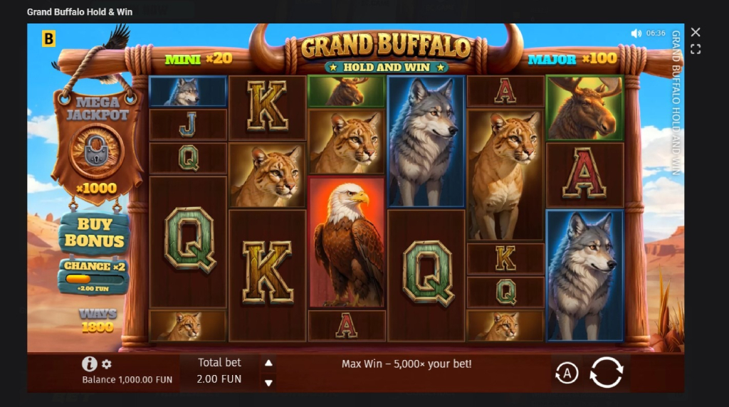Screenshot cu noul slot Grand Buffalo Drop & Win dezvoltat de BGaming