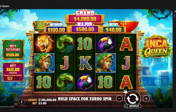 Screenshot cu noul slot Inca Queen dezvoltat de Pragmatic