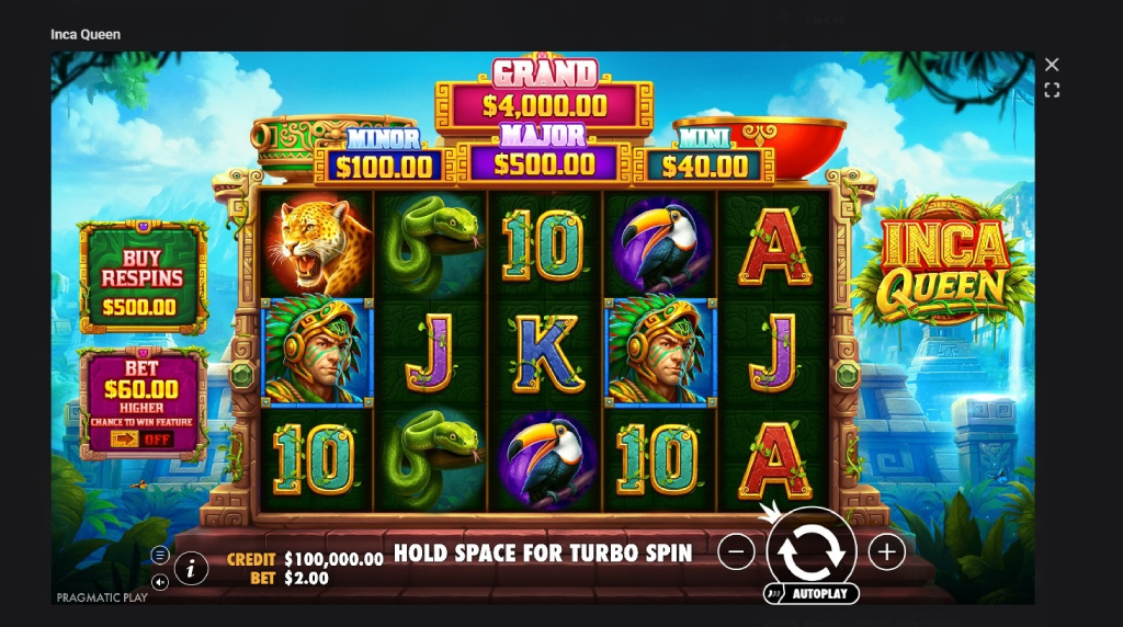 Screenshot cu noul slot Inca Queen dezvoltat de Pragmatic