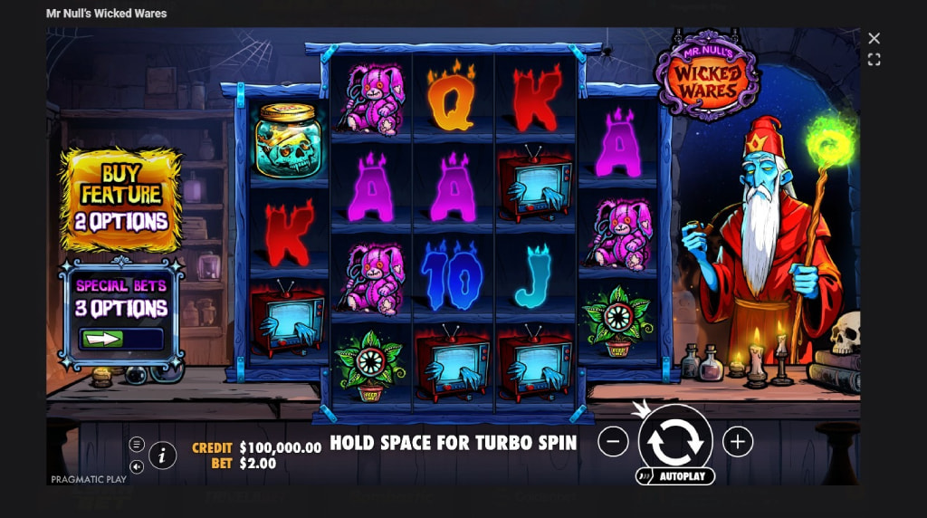 Screenshot cu noul slot Mr Null’s Wicked Wares dezvoltat de Pragmatic Play