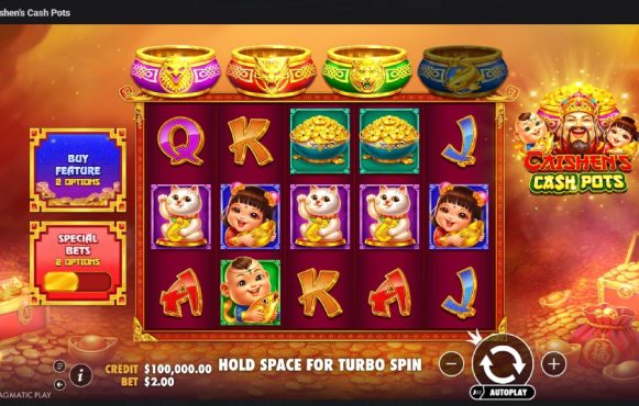 Screenshot cu noul slot Caishen’s Cash Pots dezvoltat de Pragmatic