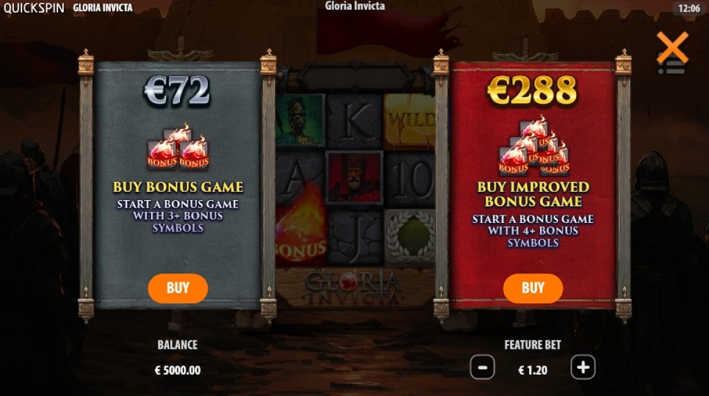 Screenshot cu funcția Bonus Buy a slotului Gloria Invicta