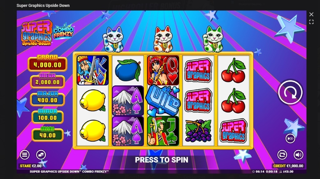 Screenshot cu noul slot Super Graphics Upside Down dezvoltat de Blueprint gaming