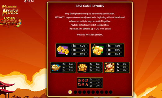 Marvelous Mouse Coin Combo Symbols with Payouts