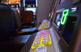 Controls of slot machines at casino.
