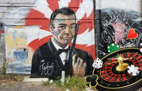 James Bond mural on side of building