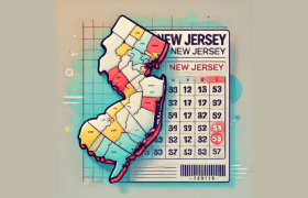 New Jersey state map and lottery tickets