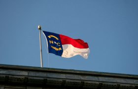 North Carolina flag flapping in breeze