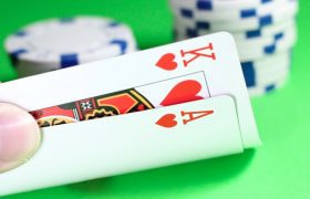 Blackjack with chips piled high